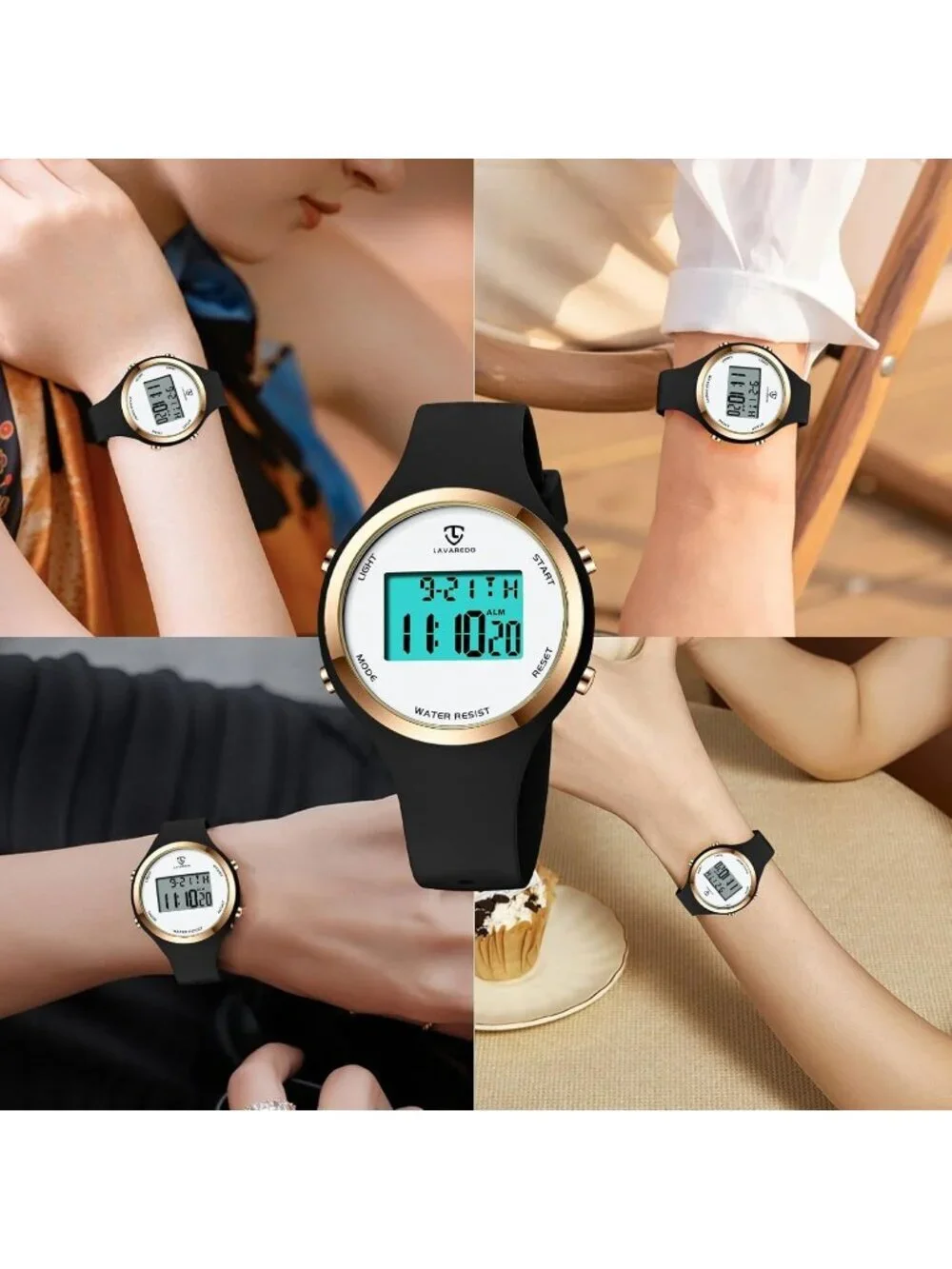 Women's Black White Quartz Chronograph Waterproof Outdoor Sport Digital Watch